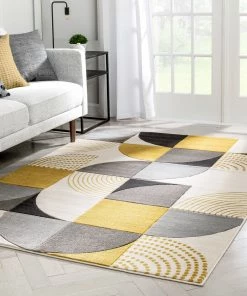 Well Woven Margot Gold Modern Geometric Boxes Lines 3D Textured Rug By Chill Rugs