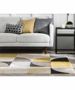 Well Woven Margot Gold Modern Geometric Boxes Lines 3D Textured Rug By Chill Rugs