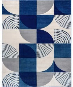 Well Woven Margot Blue Modern Geometric Boxes Lines 3D Textured Rug