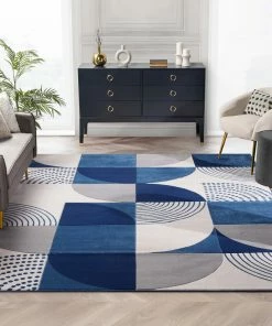 Well Woven Margot Blue Modern Geometric Boxes Lines 3D Textured Rug