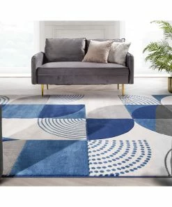 Well Woven Margot Blue Modern Geometric Boxes Lines 3D Textured Rug