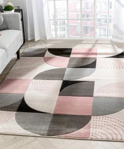 Well Woven Margot Blush Pink Modern Geometric Boxes Lines 3D Textured Rug By Chill Rugs