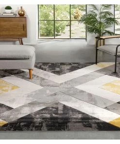 Well Woven Rosa Gold Modern Geometric 3D Textured Rug