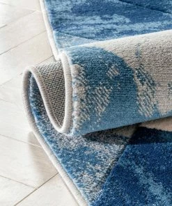 Well Woven Rosa Blue Modern Geometric 3D Textured Rug