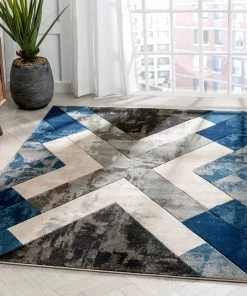 Well Woven Rosa Blue Modern Geometric 3D Textured Rug