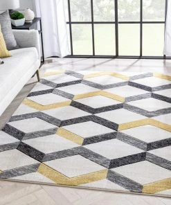 Well Woven Millie Gold Modern Zigzag Geometric 3D Textured Rug