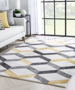 Well Woven Millie Gold Modern Zigzag Geometric 3D Textured Rug