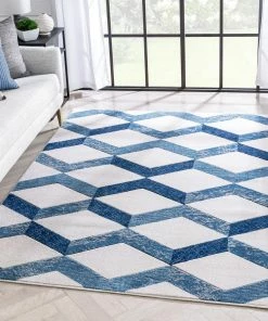 Well Woven Millie Blue Modern Zigzag Geometric 3D Textured Rug
