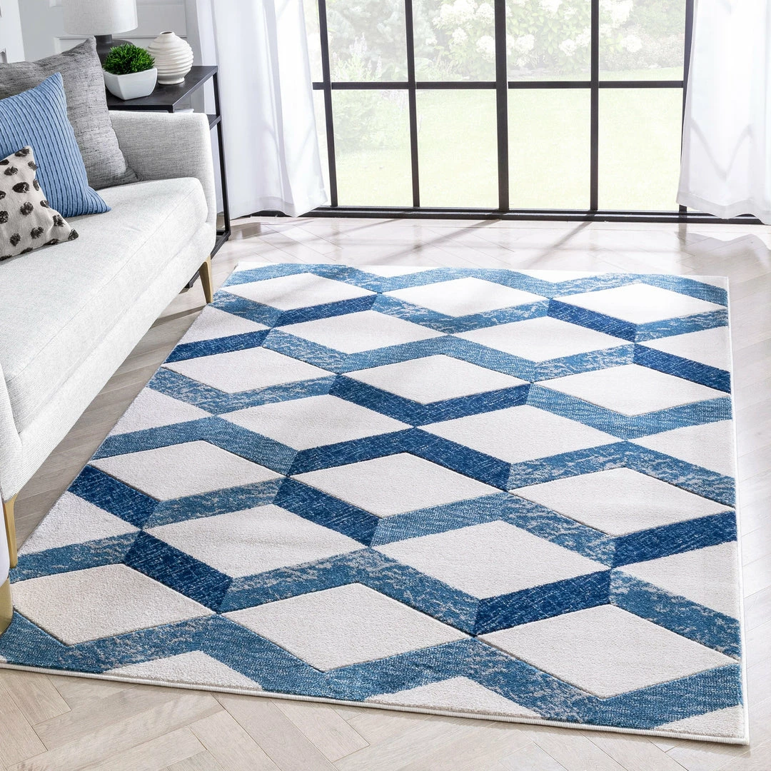 Well Woven Millie Blue Modern Zigzag Geometric 3D Textured Rug 1 Well Woven Millie Blue Modern Zigzag Geometric 3D Textured Rug