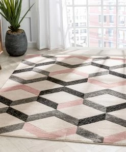 Well Woven Millie Blush Pink Modern Zigzag Geometric 3D Textured Rug