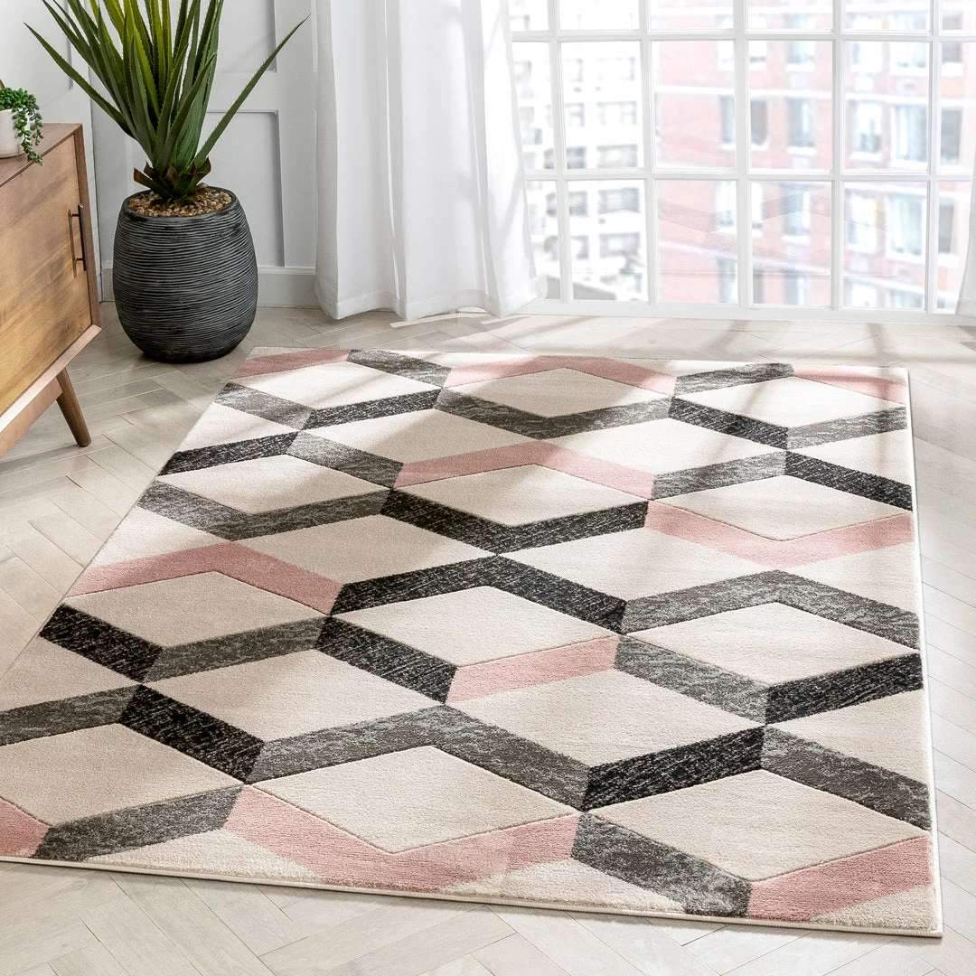Well Woven Millie Blush Pink Modern Zigzag Geometric 3D Textured Rug 1 Well Woven Millie Blush Pink Modern Zigzag Geometric 3D Textured Rug