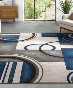 Well Woven Belle Dark Blue Modern Abstract Geometric 3D Textured Rug