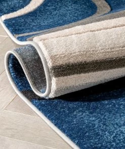 Well Woven Belle Dark Blue Modern Abstract Geometric 3D Textured Rug