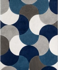 Well Woven Helena Blue Mid-Century Modern Abstract Geometric 3D Textured Rug