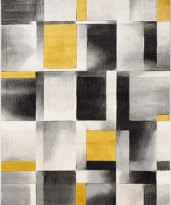 Well Woven Louisa Gold Modern Geometric Boxes 3D Textured Rug