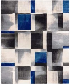 Well Woven Louisa Blue Modern Geometric Boxes 3D Textured Rug