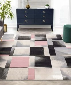 Well Woven Louisa Blush Pink Modern Geometric Boxes 3D Textured Rug