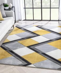 Well Woven Nora Gold Modern Geometric Stripes 3D Textured Rug
