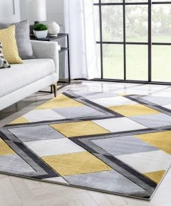 Well Woven Nora Gold Modern Geometric Stripes 3D Textured Rug
