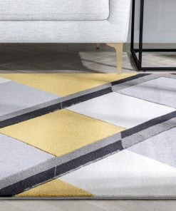 Well Woven Nora Gold Modern Geometric Stripes 3D Textured Rug