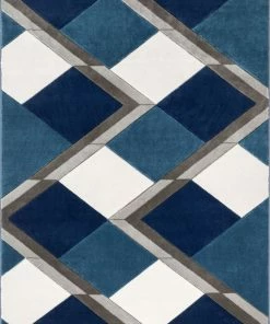 Well Woven Nora Blue Modern Geometric Stripes 3D Textured Rug