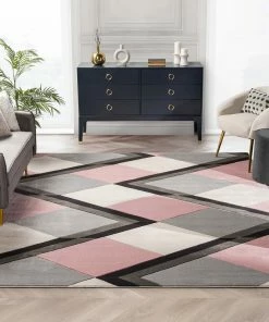 Well Woven Nora Blush Pink Modern Geometric Stripes 3D Textured Rug