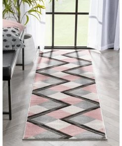 Well Woven Nora Blush Pink Modern Geometric Stripes 3D Textured Rug