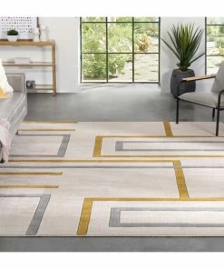 Well Woven Fiona Gold Modern Geometric Lines 3D Textured Rug