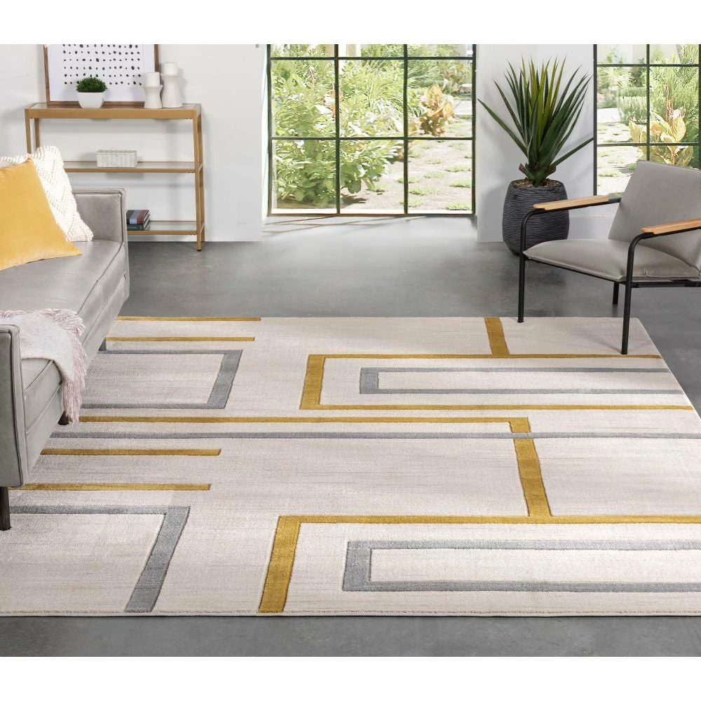 Well Woven Fiona Gold Modern Geometric Lines 3D Textured Rug 1 Well Woven Fiona Gold Modern Geometric Lines 3D Textured Rug