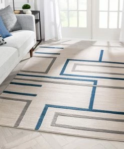 Well Woven Fiona Blue Modern Geometric Lines 3D Textured Rug