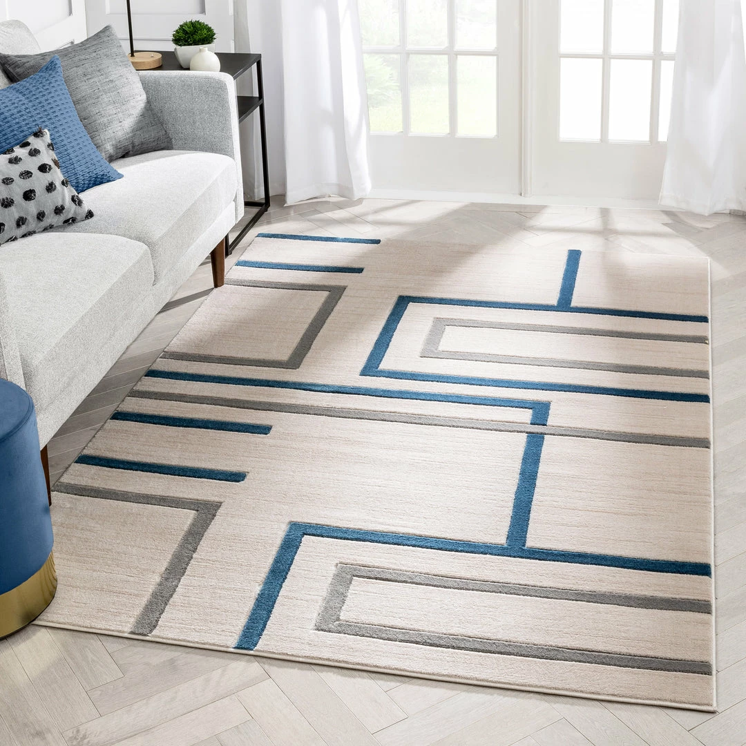 Well Woven Fiona Blue Modern Geometric Lines 3D Textured Rug 1 Well Woven Fiona Blue Modern Geometric Lines 3D Textured Rug