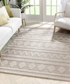 Well Woven Zara Tribal Moroccan Diamond Pattern Beige Looped Pile Rug