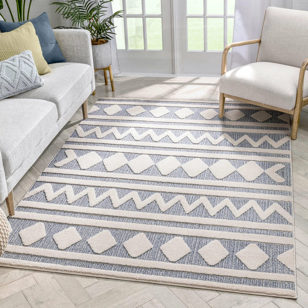 Well Woven Zara Tribal Moroccan Diamond Pattern Light Blue Looped Pile Rug 1 Well Woven Zara Tribal Moroccan Diamond Pattern Light Blue Looped Pile Rug
