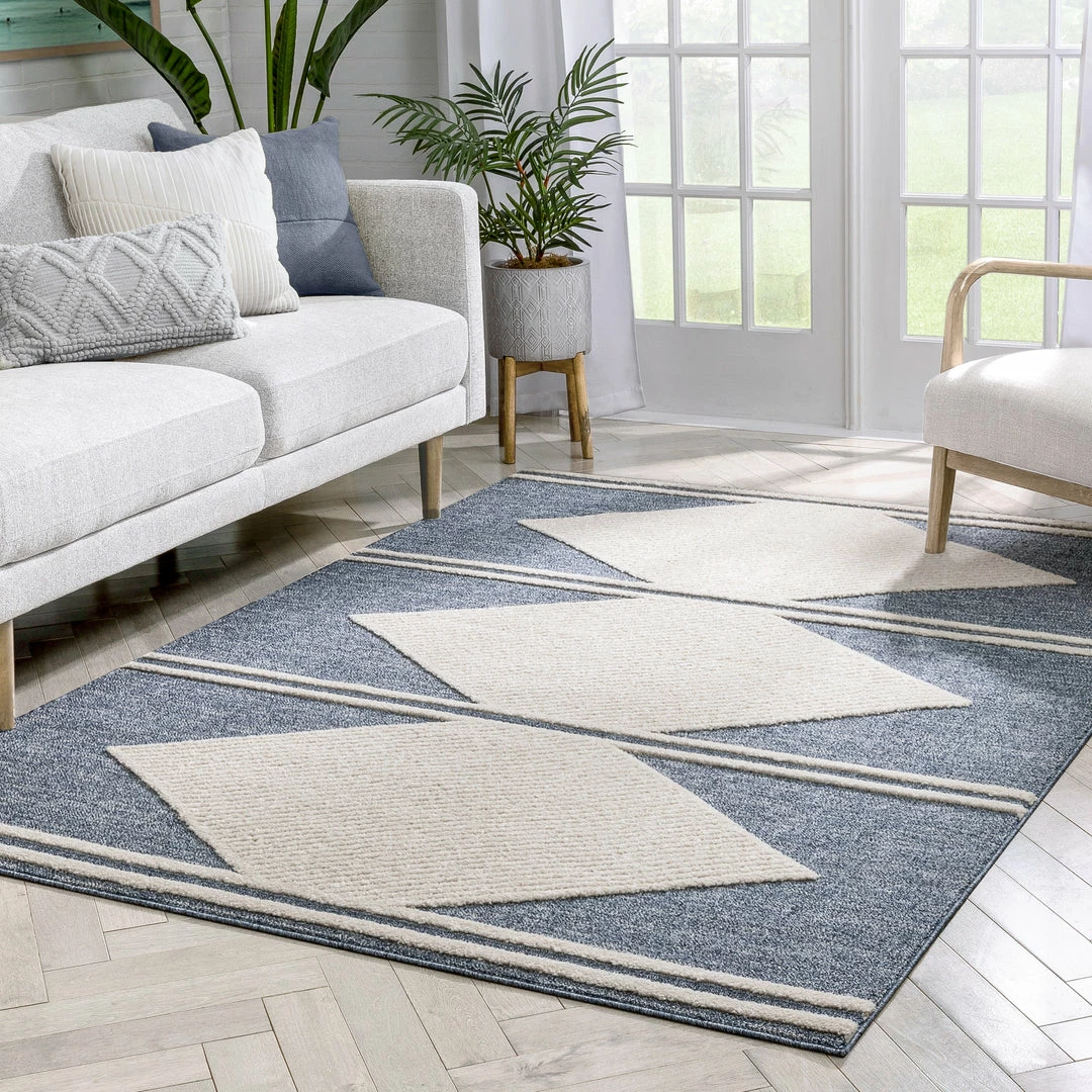 Well Woven Evie Tribal Diamond Medallion Pattern Blue Looped Pile Rug Global 4 Well Woven Evie Tribal Diamond Medallion Pattern Blue Looped Pile Rug Global