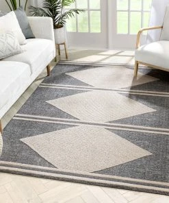 Well Woven Evie Tribal Diamond Medallion Pattern Grey Looped Pile Rug
