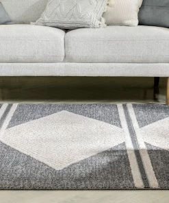 Well Woven Evie Tribal Diamond Medallion Pattern Grey Looped Pile Rug