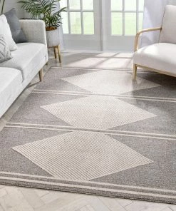 Well Woven Evie Tribal Diamond Medallion Pattern Taupe Looped Pile Rug Global