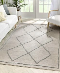 Well Woven Global Cora Moroccan Lattice Trellis Beige Looped Pile Rug