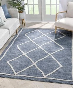 Well Woven Cora Moroccan Lattice Trellis Blue Looped Pile Rug