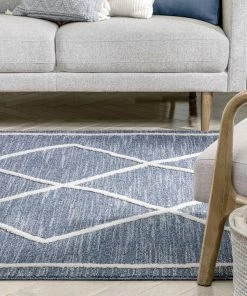 Well Woven Cora Moroccan Lattice Trellis Blue Looped Pile Rug