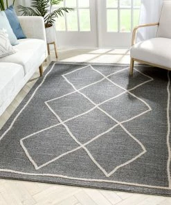 Well Woven Cora Moroccan Lattice Trellis Grey Looped Pile Rug Global