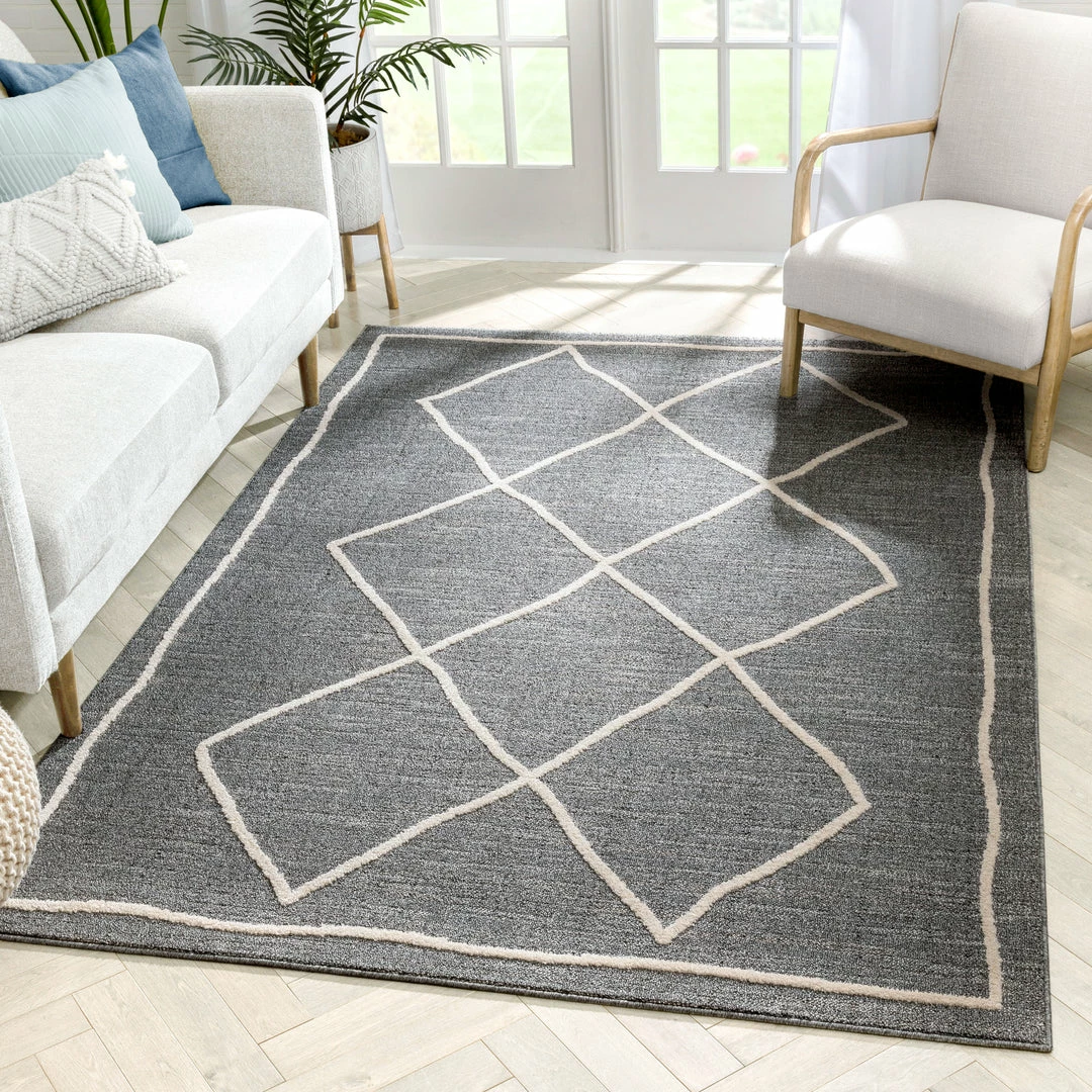 Well Woven Cora Moroccan Lattice Trellis Grey Looped Pile Rug Global 1 Well Woven Cora Moroccan Lattice Trellis Grey Looped Pile Rug Global