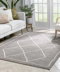 Well Woven Cora Moroccan Lattice Trellis Taupe Looped Pile Rug Global