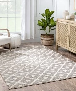 Well Woven Global Ailey Moroccan Lattice Trellis Ivory Looped Pile Rug