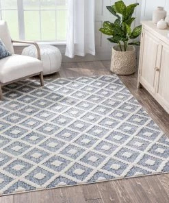 Well Woven Ailey Moroccan Lattice Trellis Blue Looped Pile Rug