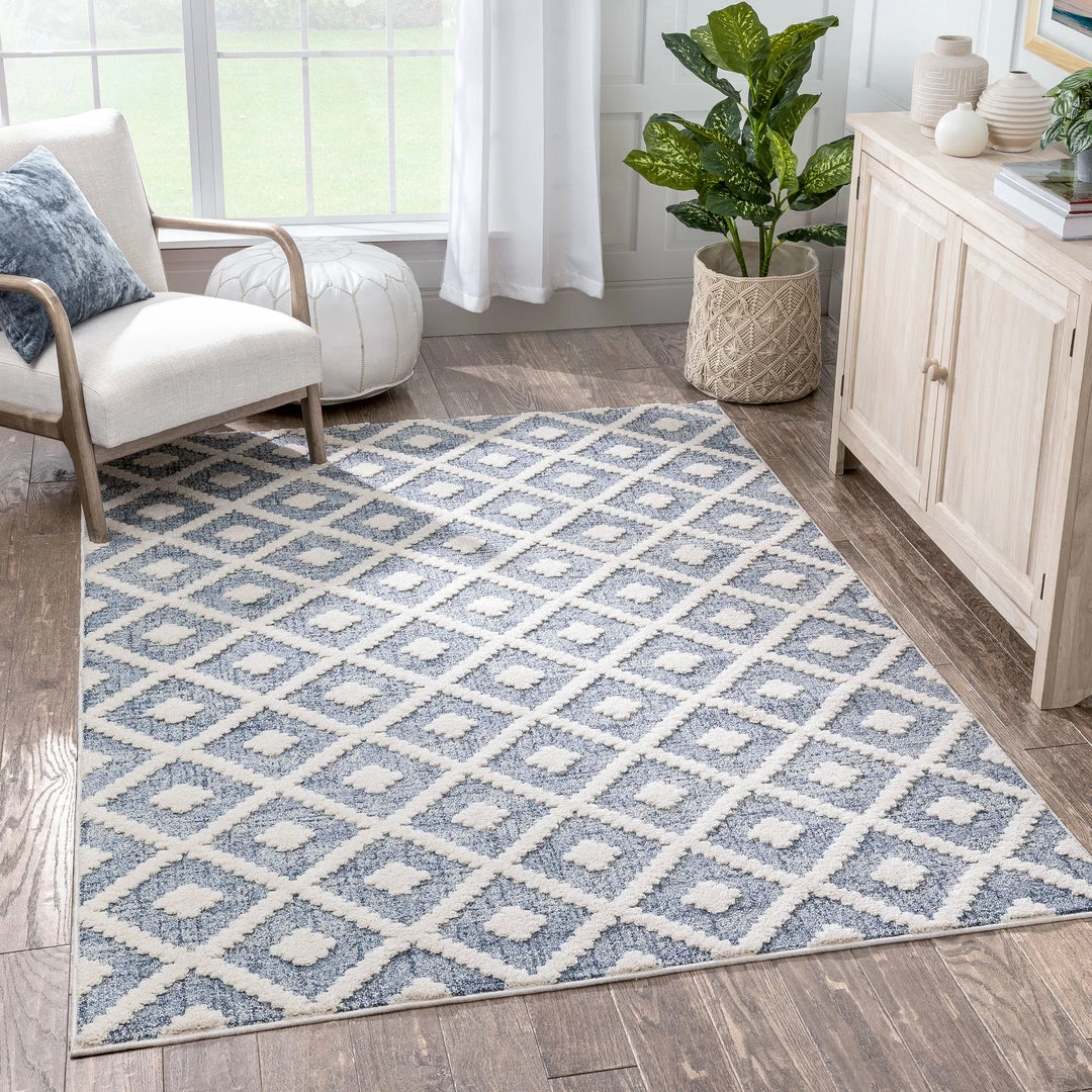 Well Woven Ailey Moroccan Lattice Trellis Blue Looped Pile Rug 1 Well Woven Ailey Moroccan Lattice Trellis Blue Looped Pile Rug