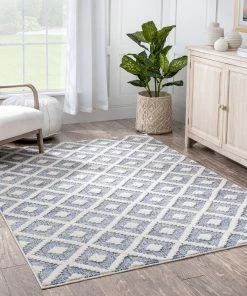 Well Woven Ailey Moroccan Lattice Trellis Blue Looped Pile Rug 15 Well Woven Ailey Moroccan Lattice Trellis Blue Looped Pile Rug