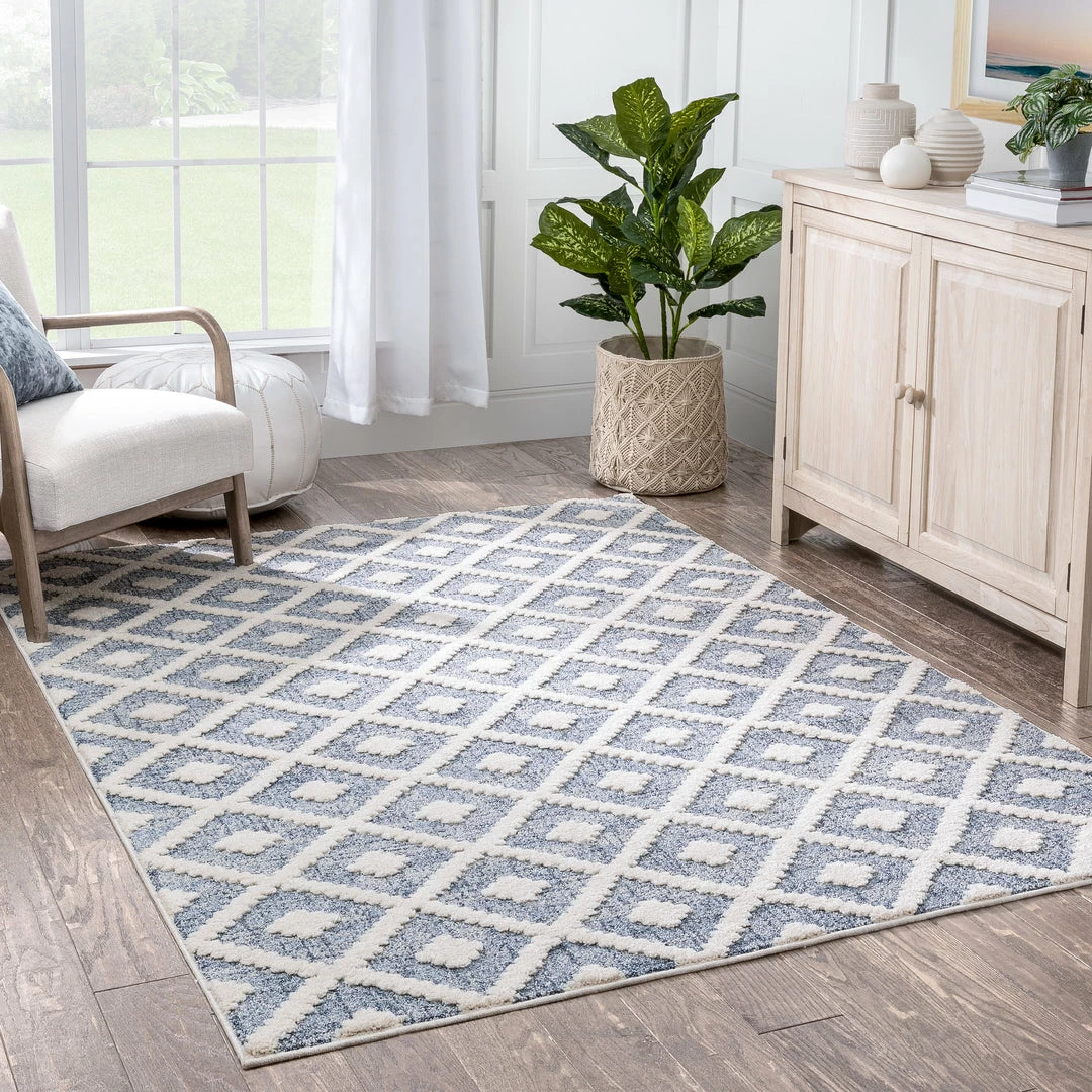 Well Woven Ailey Moroccan Lattice Trellis Blue Looped Pile Rug 7 Well Woven Ailey Moroccan Lattice Trellis Blue Looped Pile Rug
