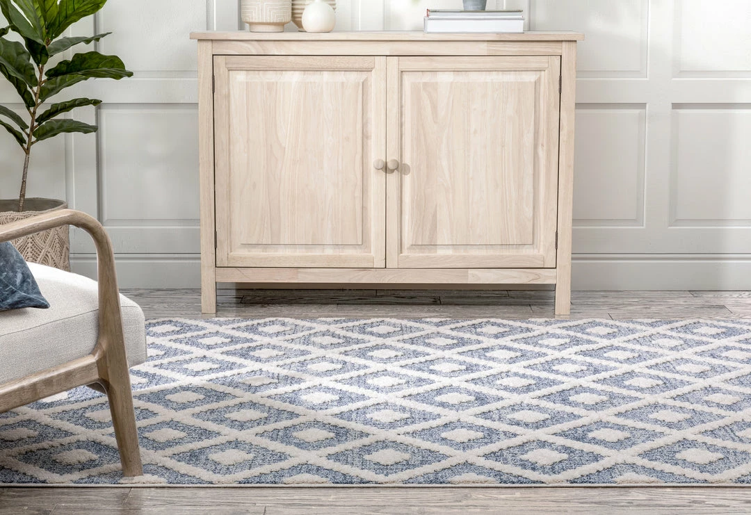 Well Woven Ailey Moroccan Lattice Trellis Blue Looped Pile Rug 6 Well Woven Ailey Moroccan Lattice Trellis Blue Looped Pile Rug