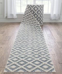 Well Woven Global Custom Size Runner Ailey Moroccan Lattice Trellis Blue Choose Your Width X Choose Your Length Hallway Runner Rug